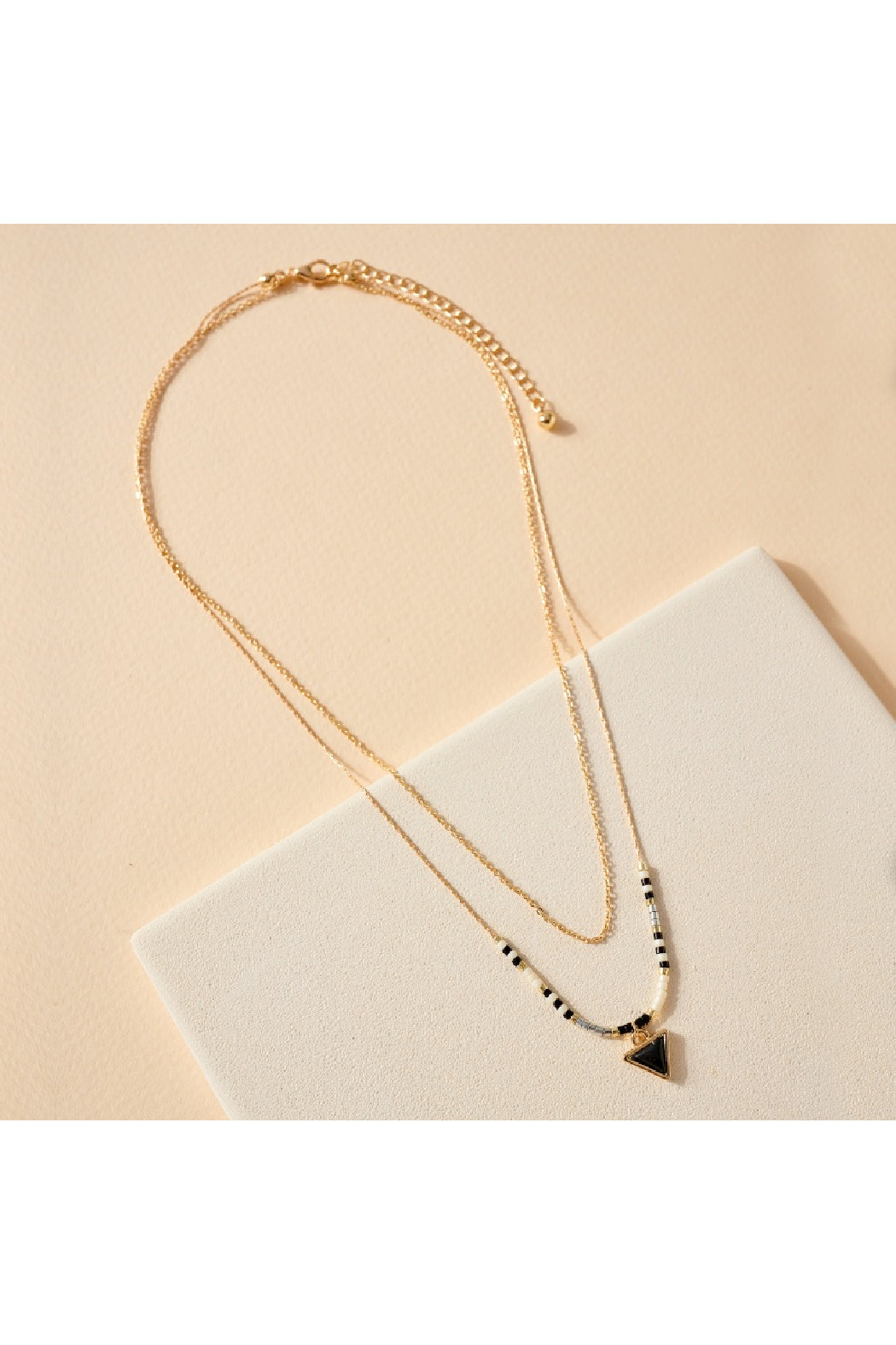 Seed Beaded Layered Necklace with Triangle Pendant