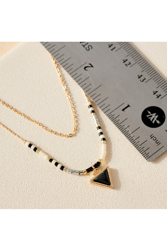 Seed Beaded Layered Necklace with Triangle Pendant
