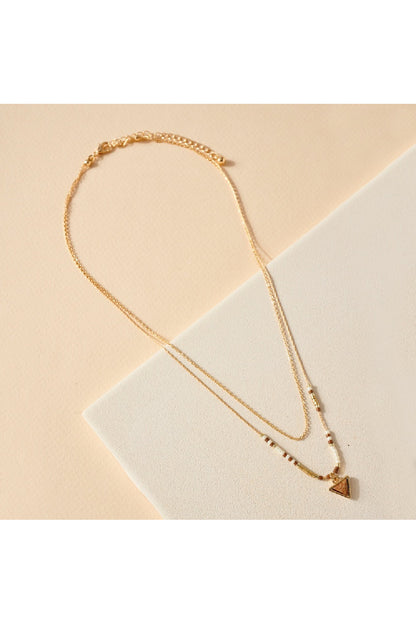 Seed Beaded Layered Necklace with Triangle Pendant