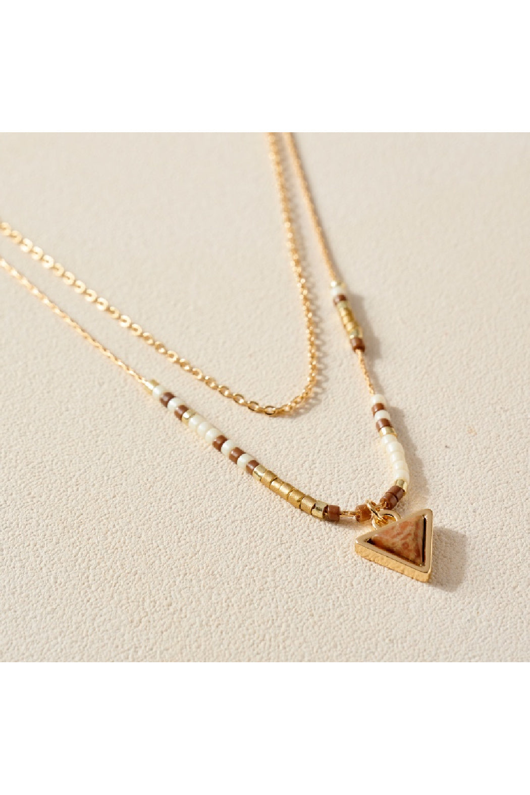 Seed Beaded Layered Necklace with Triangle Pendant