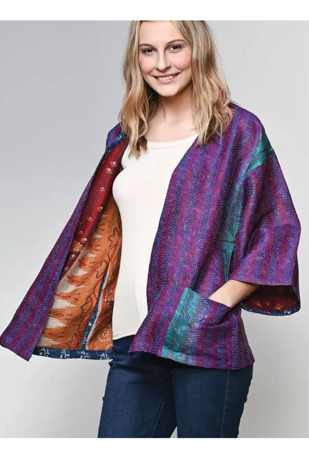 Silk Sari Kantha Kimono
