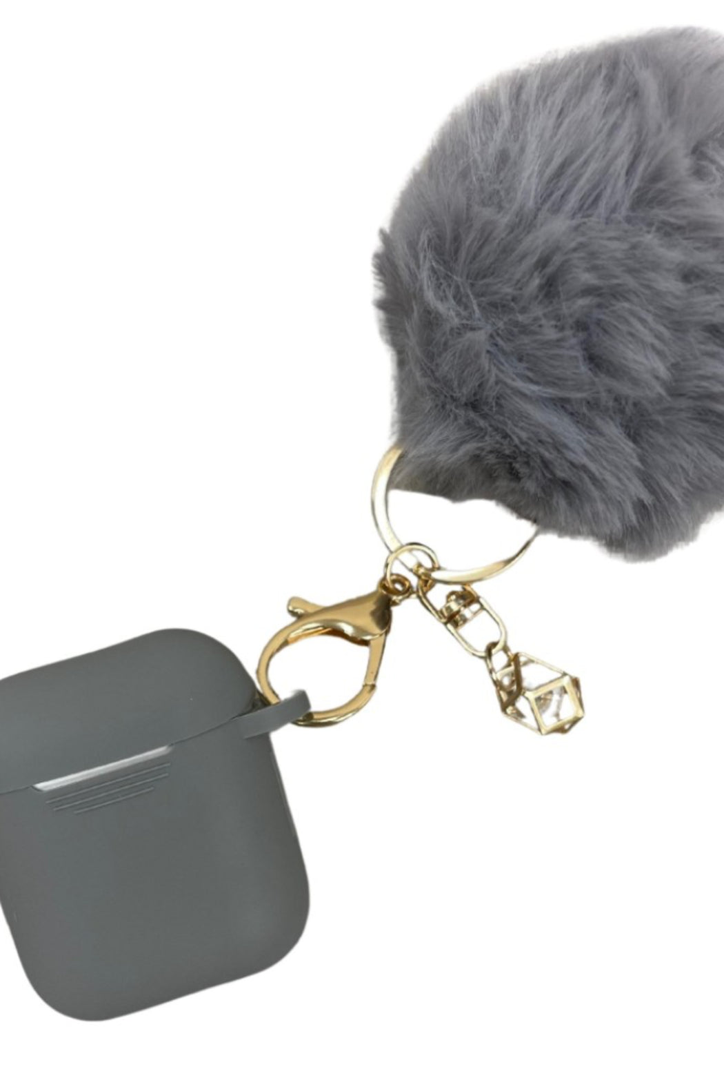 Silicone Protective Skin for AirPod Case With Fur Keychain
