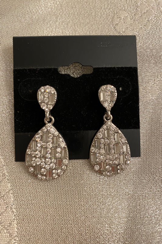 Silver Diamond Dangle Earrings