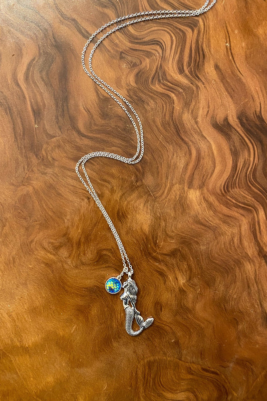 Silvertone Mermaid Charm Necklace