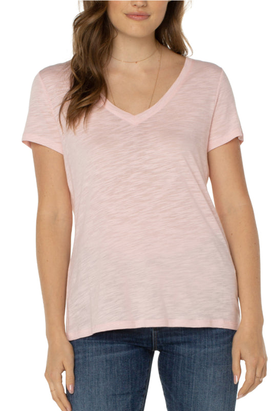 Slim Fit V Neck Slub Knit Tee