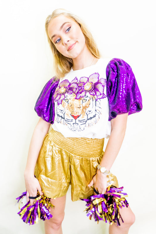 Smocked Metallic Short