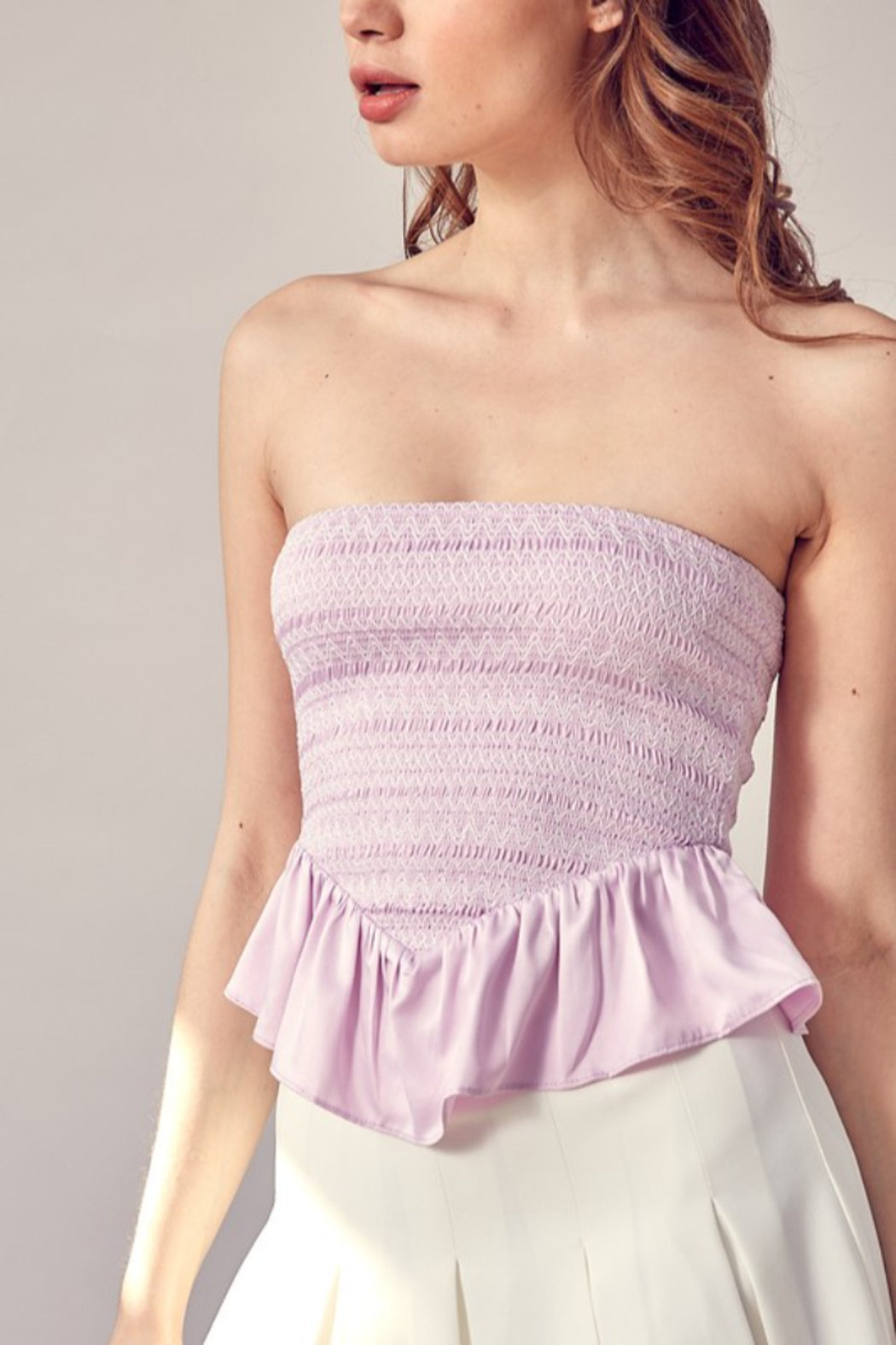 Smocked Peplum Tube Top