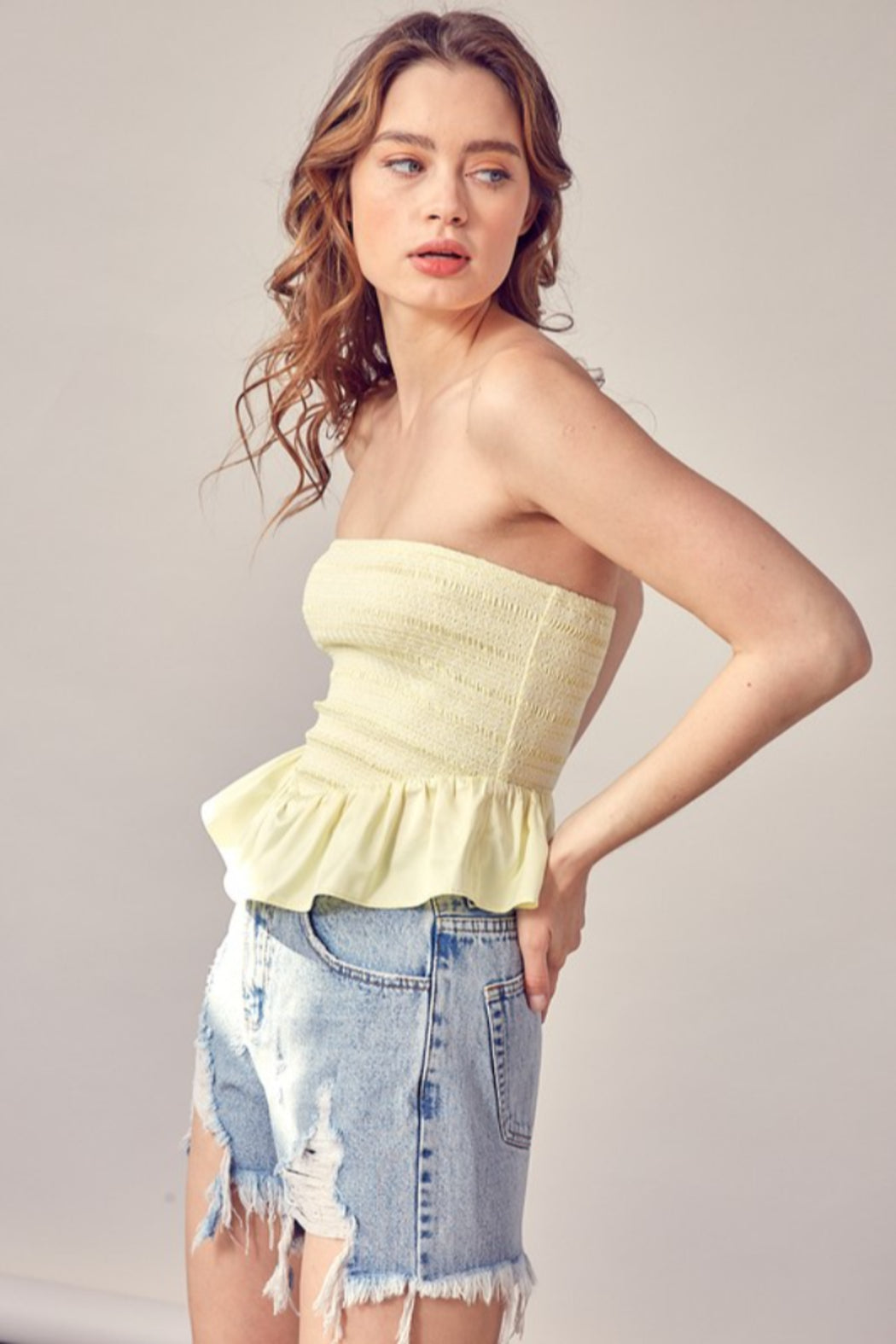 Smocked Peplum Tube Top