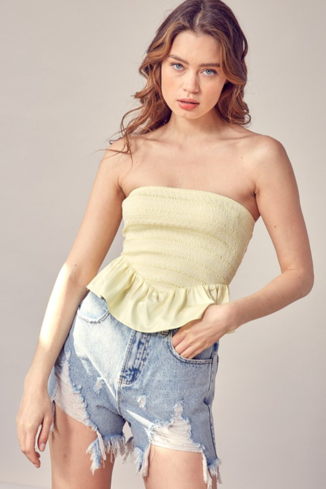 Smocked Peplum Tube Top