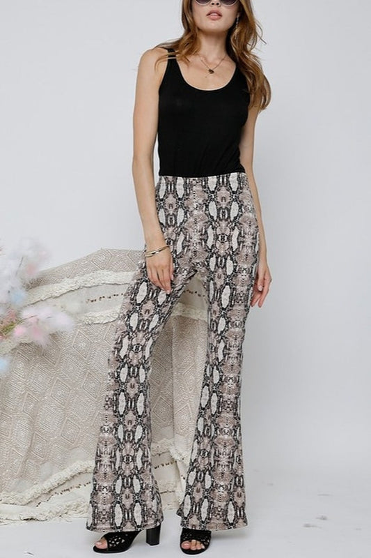 Snake Print Flare Bottom Pants