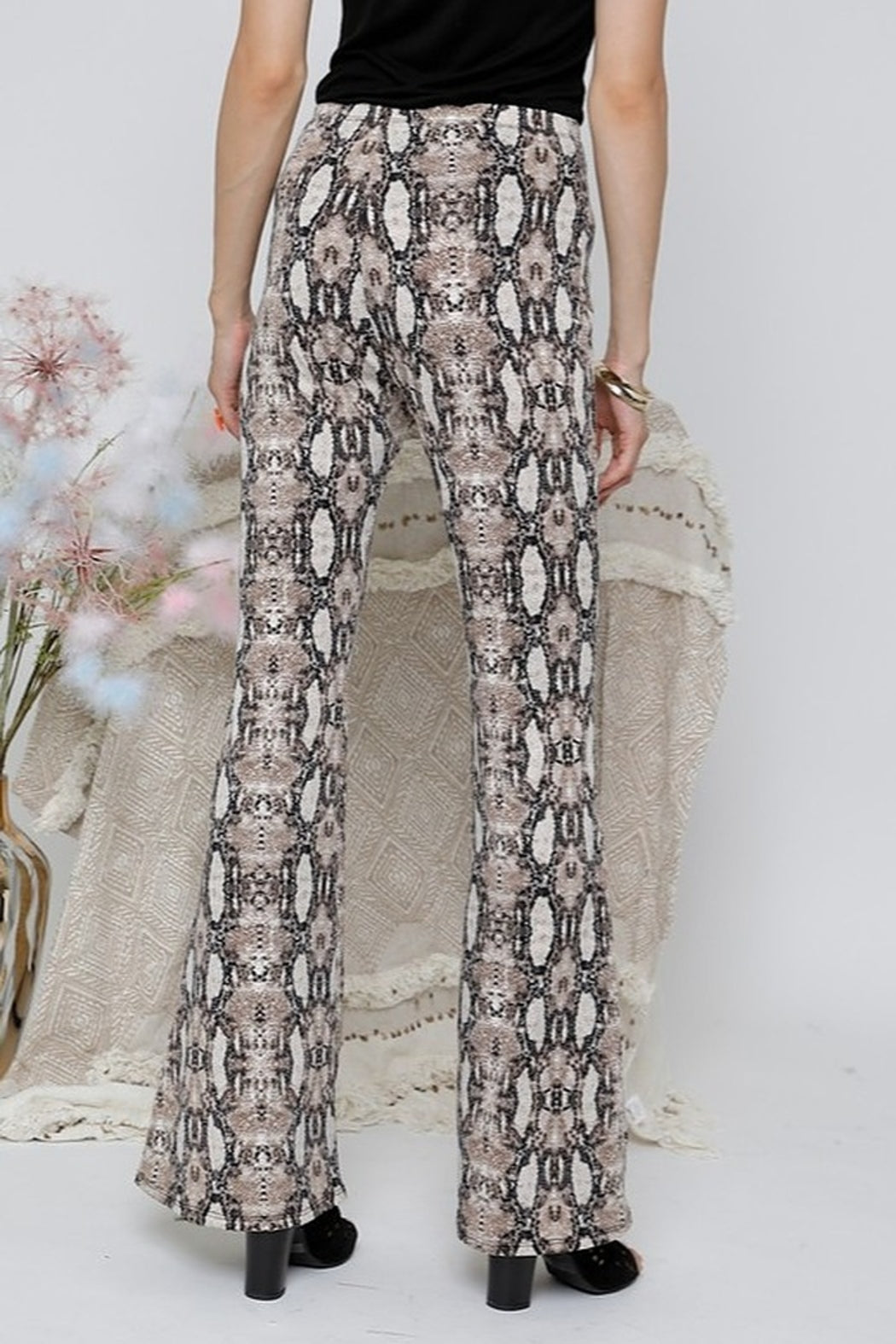 Snake Print Flare Bottom Pants