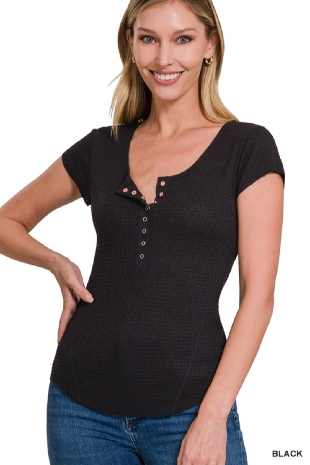 Snap Button Cap Sleeve Top