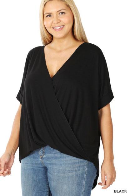 Solid Knit Top with Surplice Top