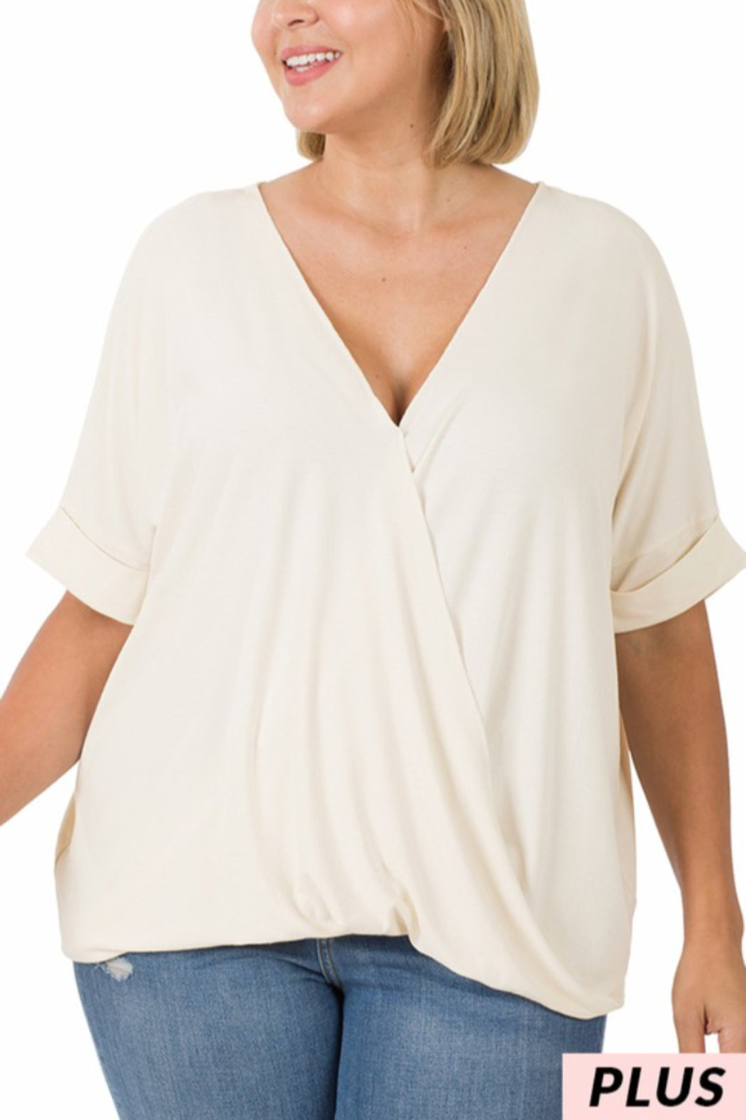 Solid Knit Top with Surplice Top
