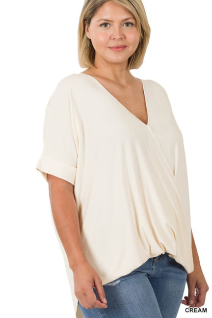 Solid Knit Top with Surplice Top