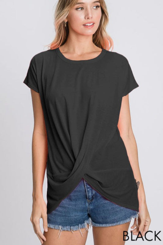 Solid Knit Top with Twist Knot