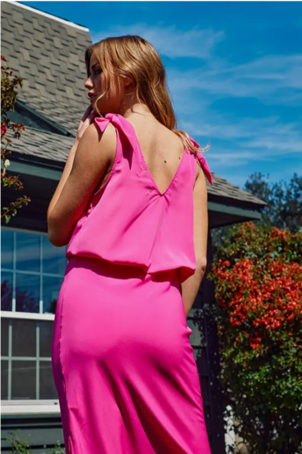 Solid Satin Slit Midi Skirt