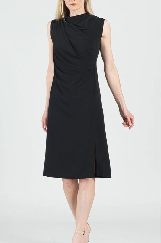 Solid-Sleeveless Ruched-Soft-knit Midi-Dress