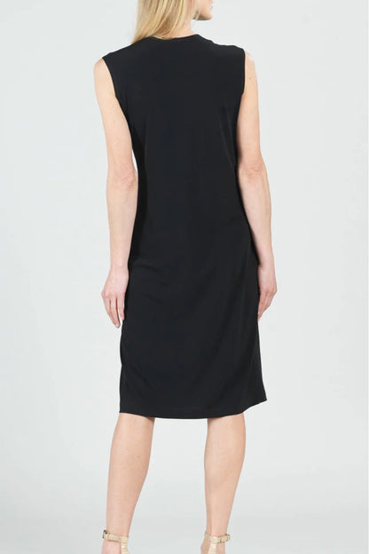 Solid-Sleeveless Ruched-Soft-knit Midi-Dress