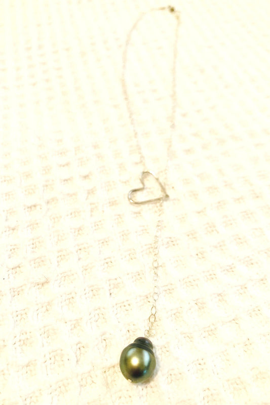 SS Heart Lariat Tahitian Necklace