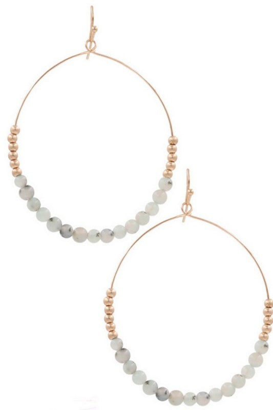 Stone Bead Hoop Earrings