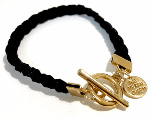 Black Vegan Leather Strength Friendship Bracelet by the Urban Charm