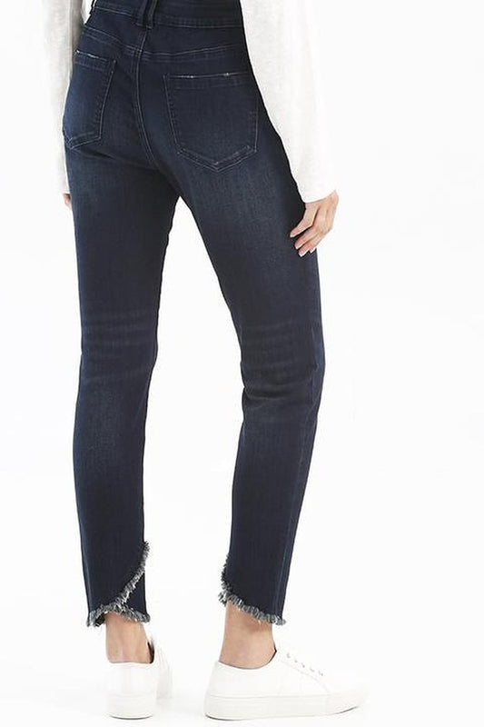Stretch Denim Jeans With Released Crossover Hem