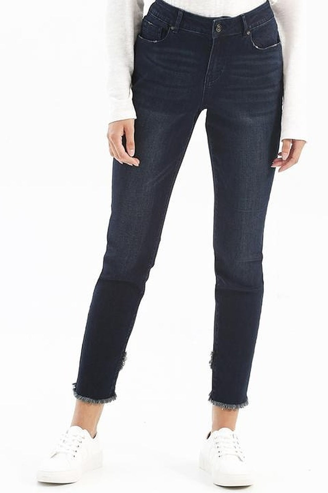 Stretch Denim Jeans With Released Crossover Hem
