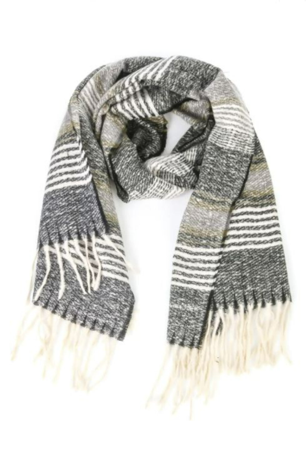 Stripe Pattern Oblong Fringe Scarf