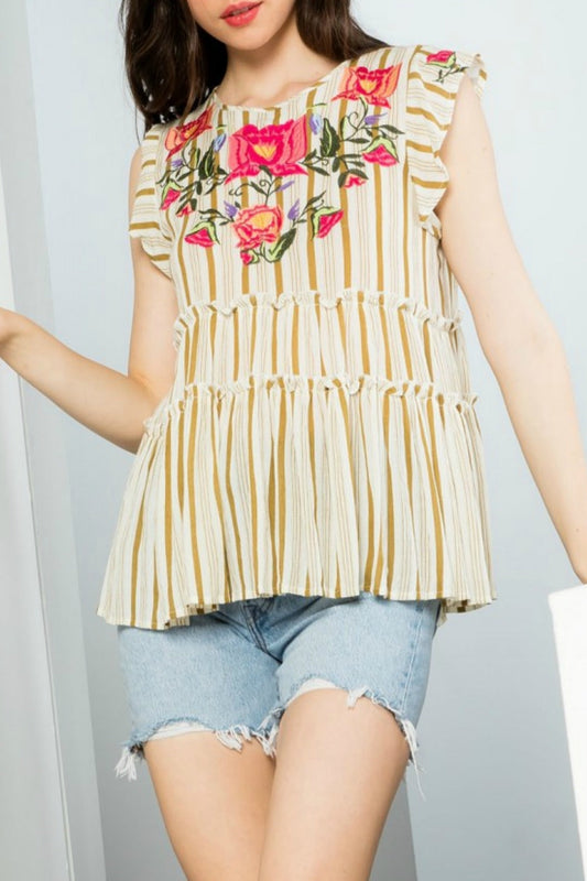 Stripe Ruffle Tiered Top