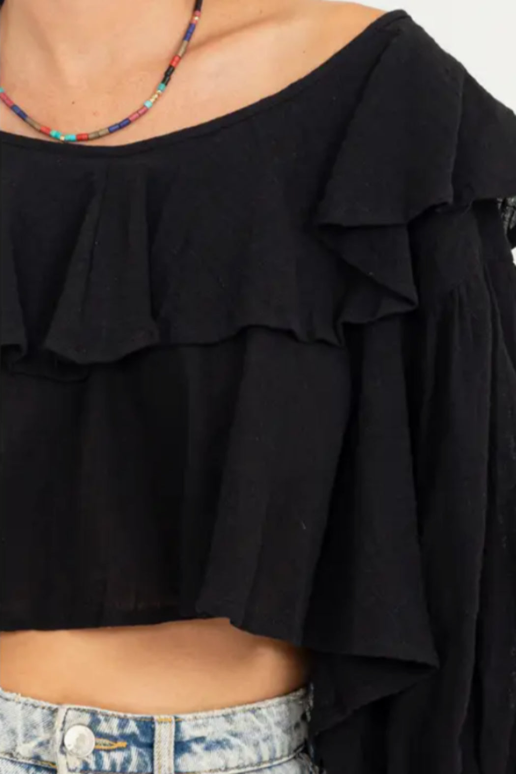 Sweetie Ruffled Three Quarter Sleeve Crop Top