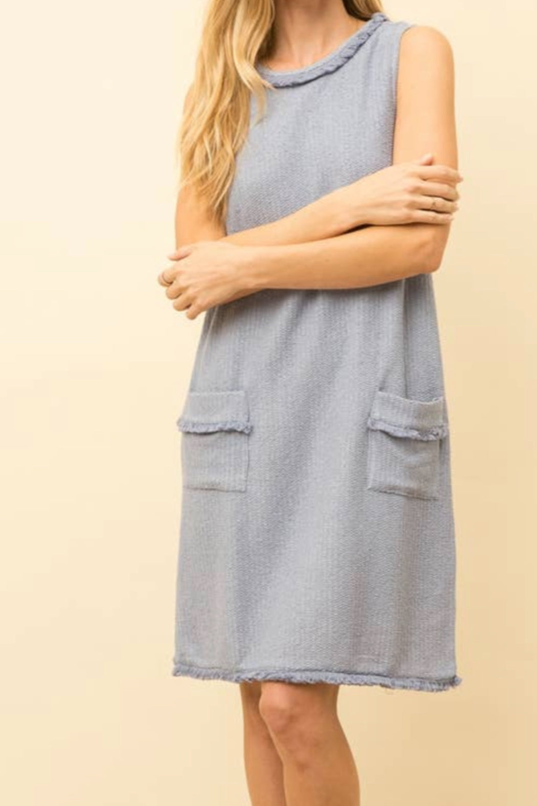 Tape Trimmed Boucle Terry Shift Dress