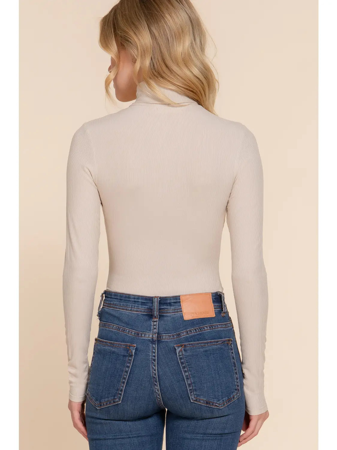 Taupe Long Sleeve Turtle Neck Rayon Rib Bodysuit