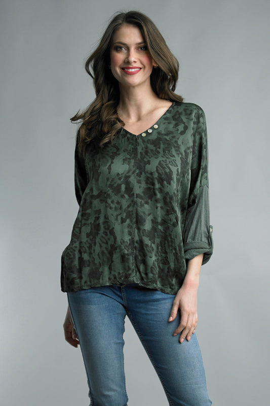 Olive Satin Animal Top