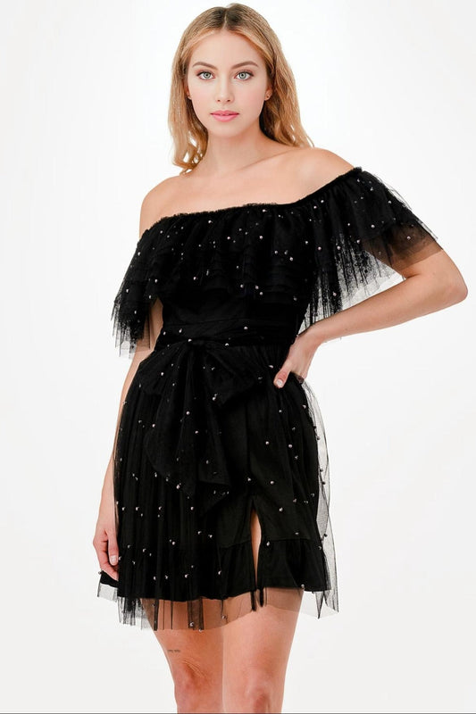 Off-Shoulder Pearl Dress