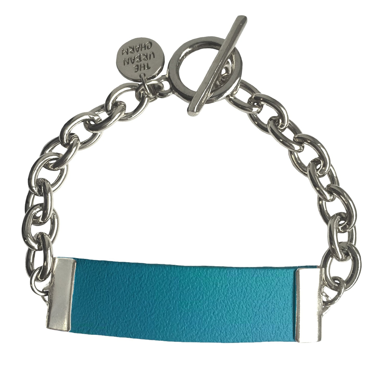 Baby Blue Leather and Chain ID Toggle Bracelet by the Urban Charm