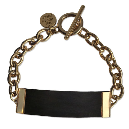 Black Leather and Chain ID Toggle Bracelet by the Urban Charm