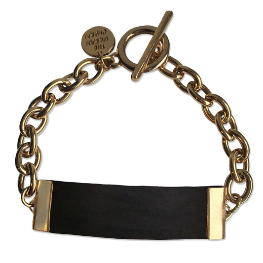 Black Leather and Chain ID Toggle Bracelet by the Urban Charm