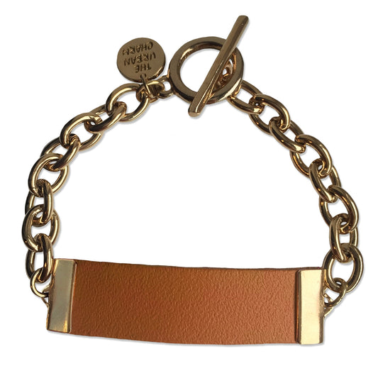Tan Leather and Chain ID Toggle Bracelet by the Urban Charm