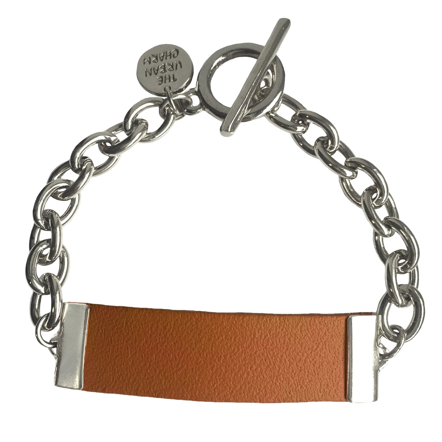 Tan Leather and Chain ID Toggle Bracelet by the Urban Charm