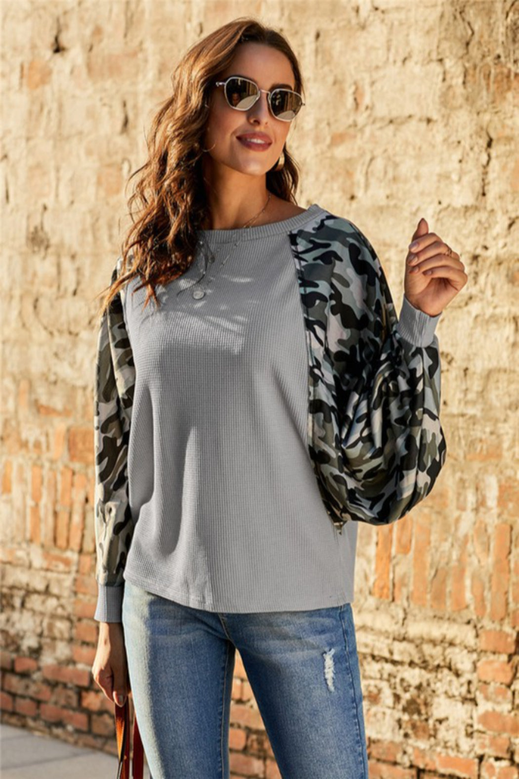Thermal Camo Contrast Dolman Top