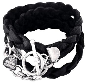 Silver Chain Black Braided Four Wrap Genuine Leather Bracelet by the Urban Charm