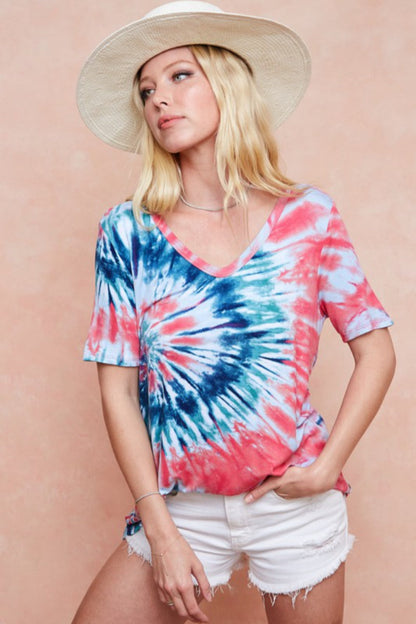 Tie Dye Print Jersey Knit Top