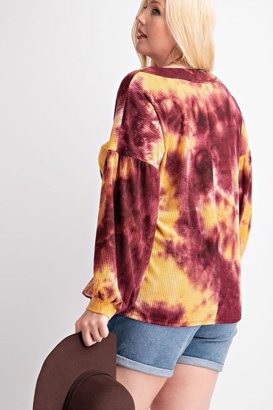 Tie Dye V Neck Waffle Top