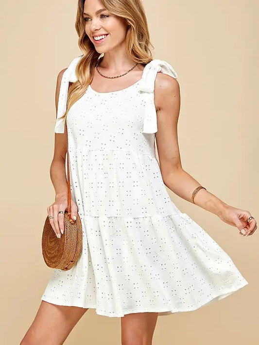 Women's Tiered Midi Dress with Ribbon Tie