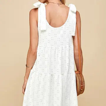 Women's Tiered Midi Dress with Ribbon Tie