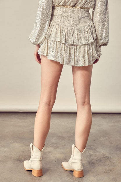Tiered Ruffle Sequin Skirt
