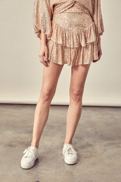 Tiered Ruffle Sequin Skirt