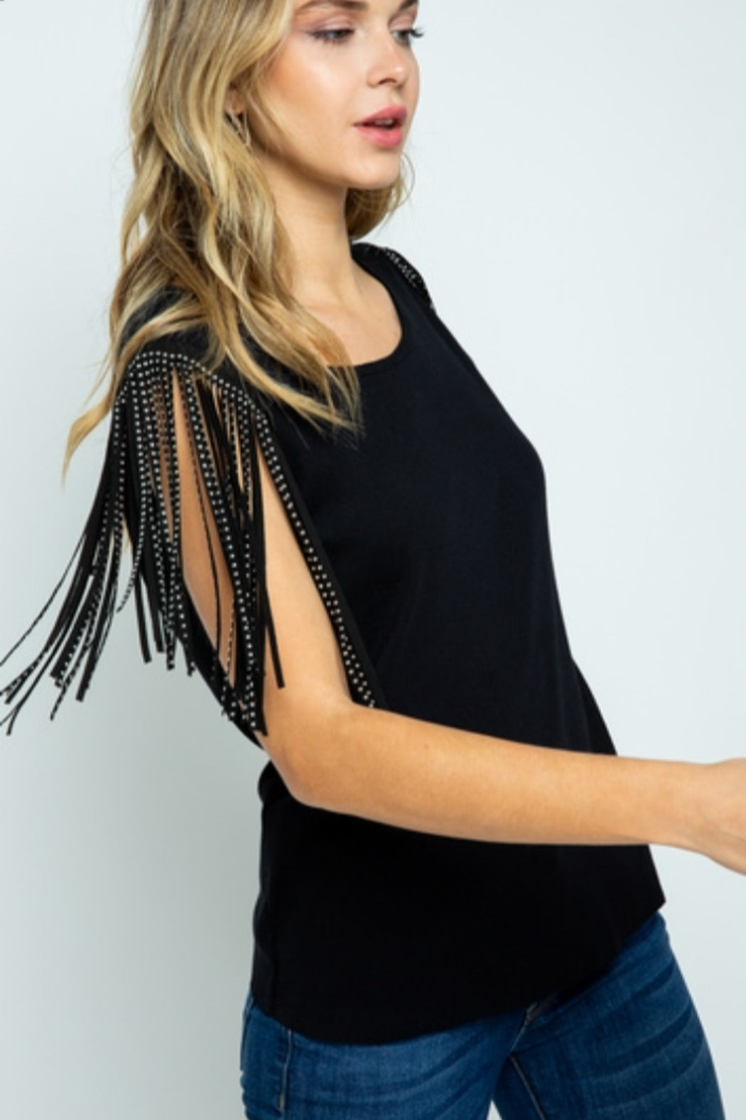 Top with Shoulder Studded Fringes