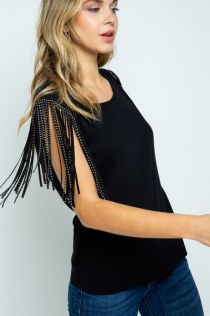 Top with Shoulder Studded Fringes